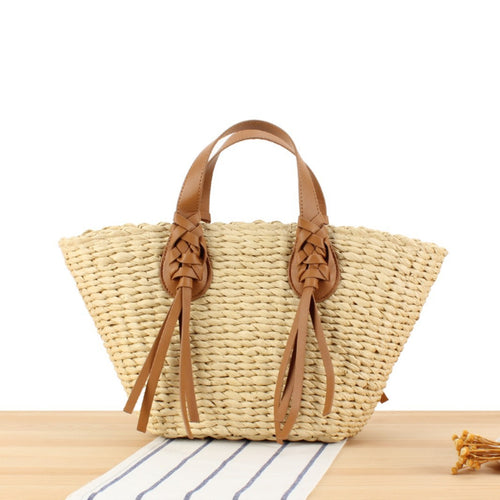 Braided Bast Bag with Leather Straps Bowlift