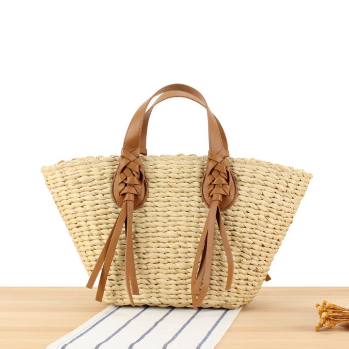 Braided beach bag with leather handles Bowlift
