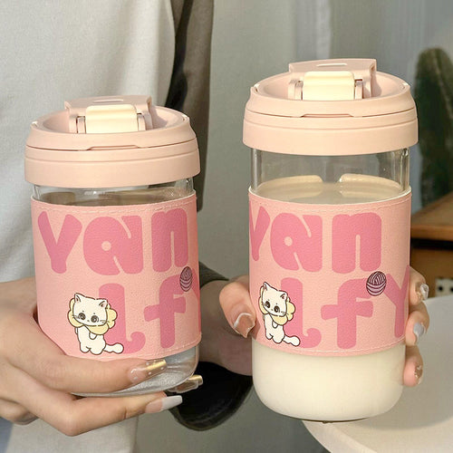 Ladies Insulated Drinking Cup with secure flip closure and cute cat design Bowlift