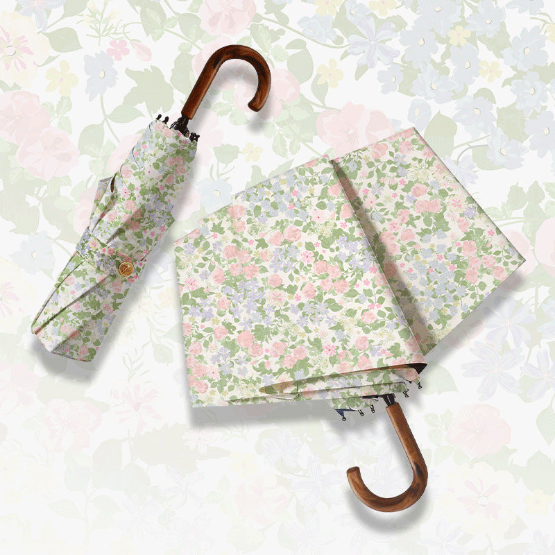 Women Folding Umbrella with Exquisite Floral Design Bowlift