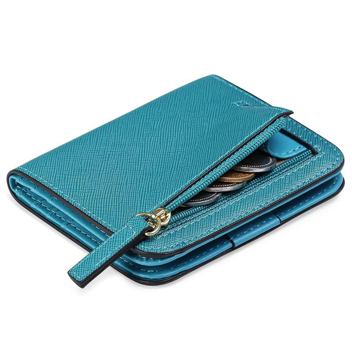 Compact Saffiano Card and Coin Wallet with Zipper Pocket Bowlift