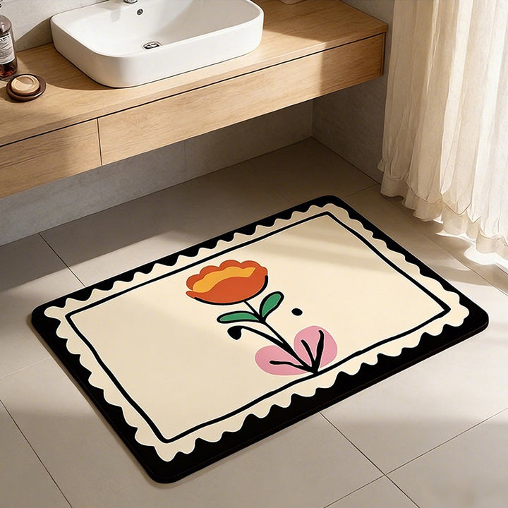 Decorative Floral Print Bath Mat Bowlift