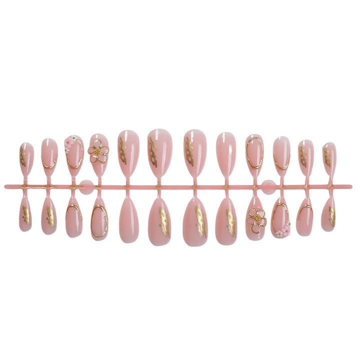 Decorative Press-On Nail Art Set with Elegant Floral and Gold Accents Bowlift