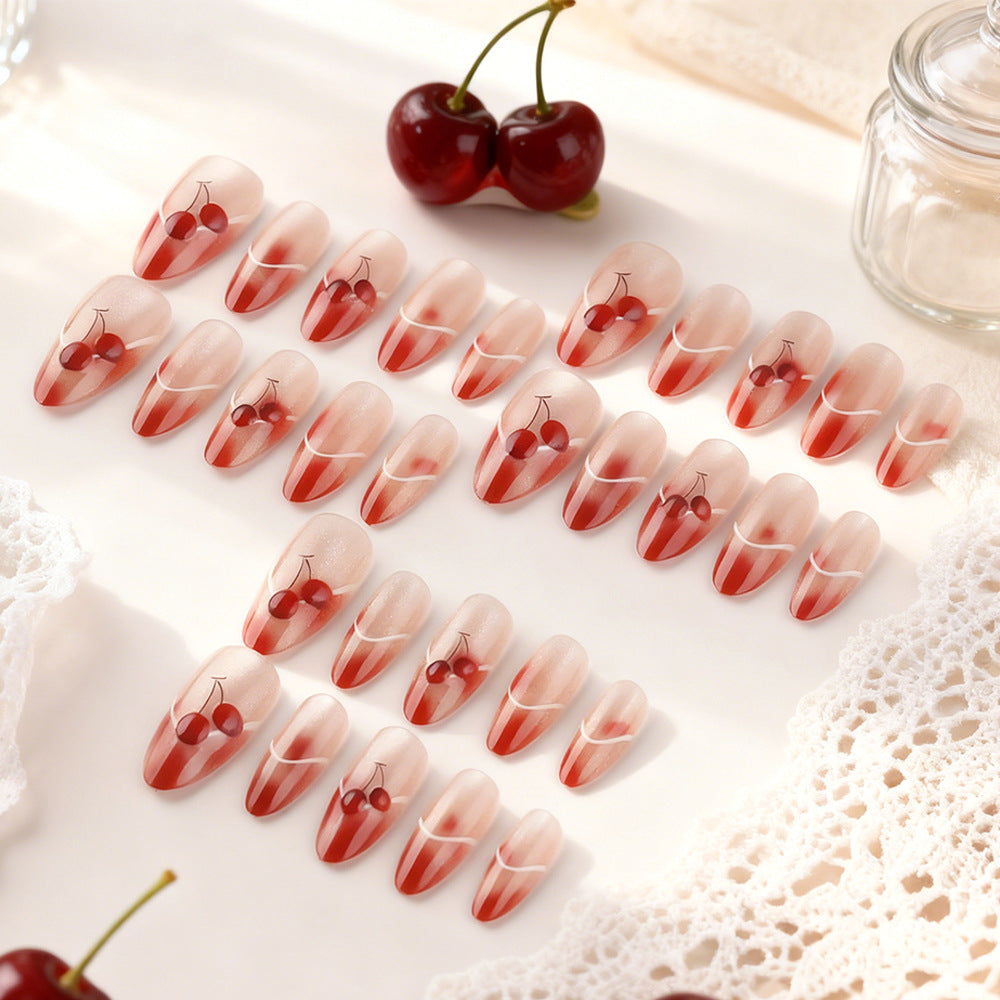 Cherry-Themed Press-On Nail Art Set Bowlift
