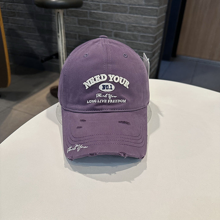 Men's Distressed Cotton Embroidered Baseball Cap Bowlift