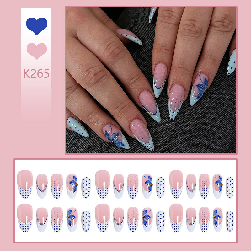 Artificial Nail Set with Decorative Polka Dots and Floral Accents Bowlift