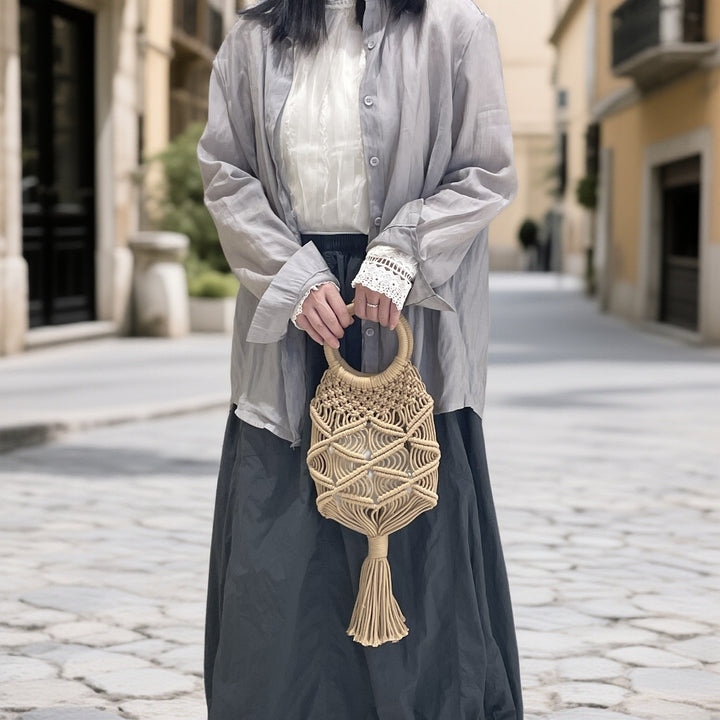 Hand-knotted macramé bag with tassels Bowlift