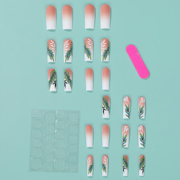 Artificial nails with elegant ombre design and floral accents Bowlift