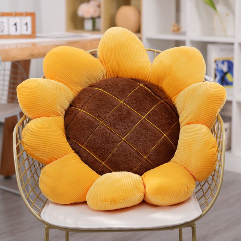 Plush Sunflower Decorative Throw Pillow with Corduroy Petal Edges Bowlift