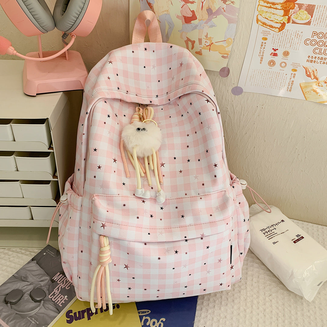 Versatile Checkered Pattern Backpack Bowlift