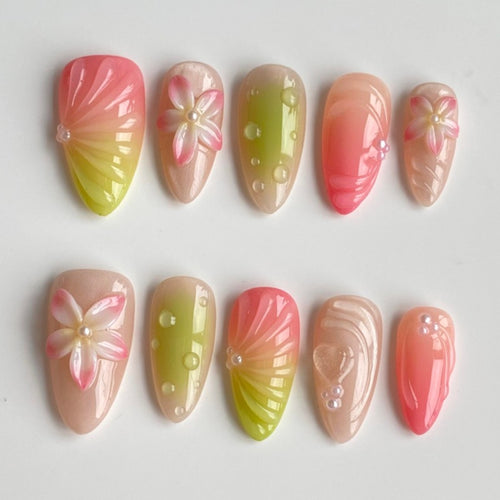 Decorative Floral Artisan Press-On Nails Bowlift