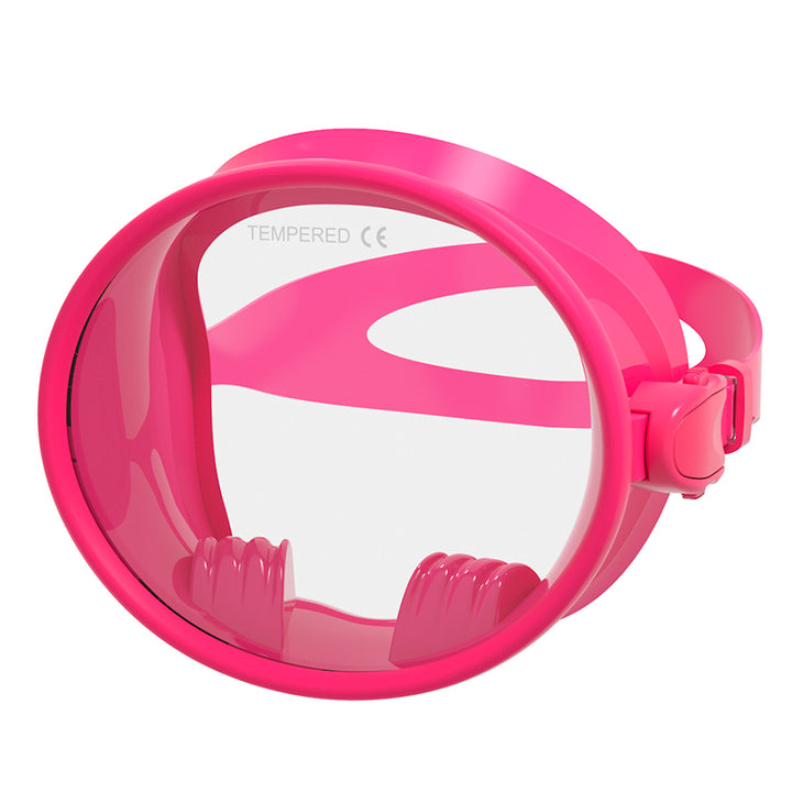 Diving mask with wide field of vision and adjustable headband Bowlift