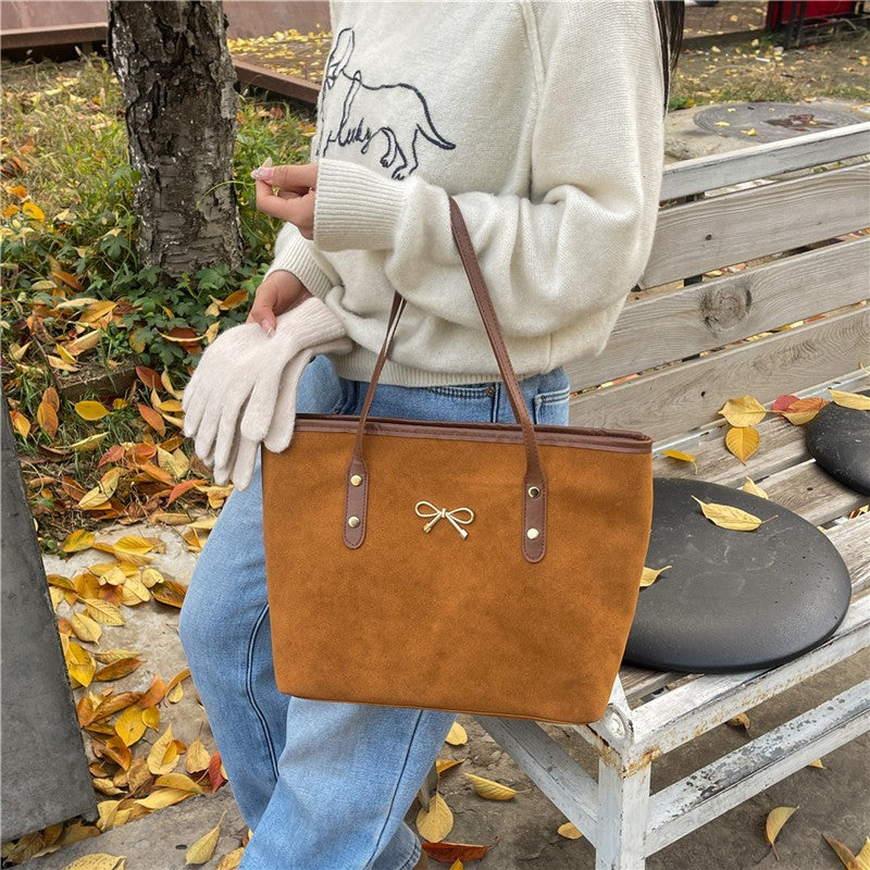 WoElegant Suede Handheld Tote Bag Bowlift