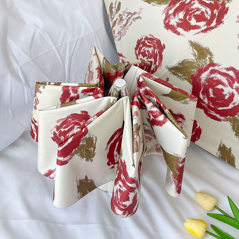 Women's Automatic Folding Umbrella with Floral Pattern Bowlift