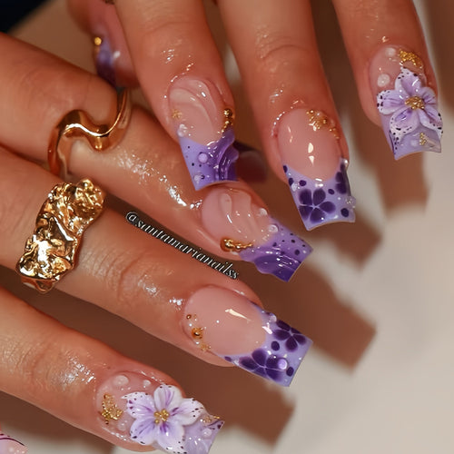 Artistic Floral Press-On Nail Design Bowlift