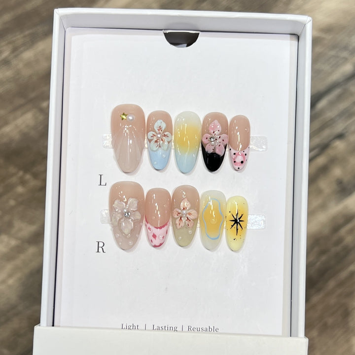 Artistic Floral Press-On Nail Art Set Bowlift