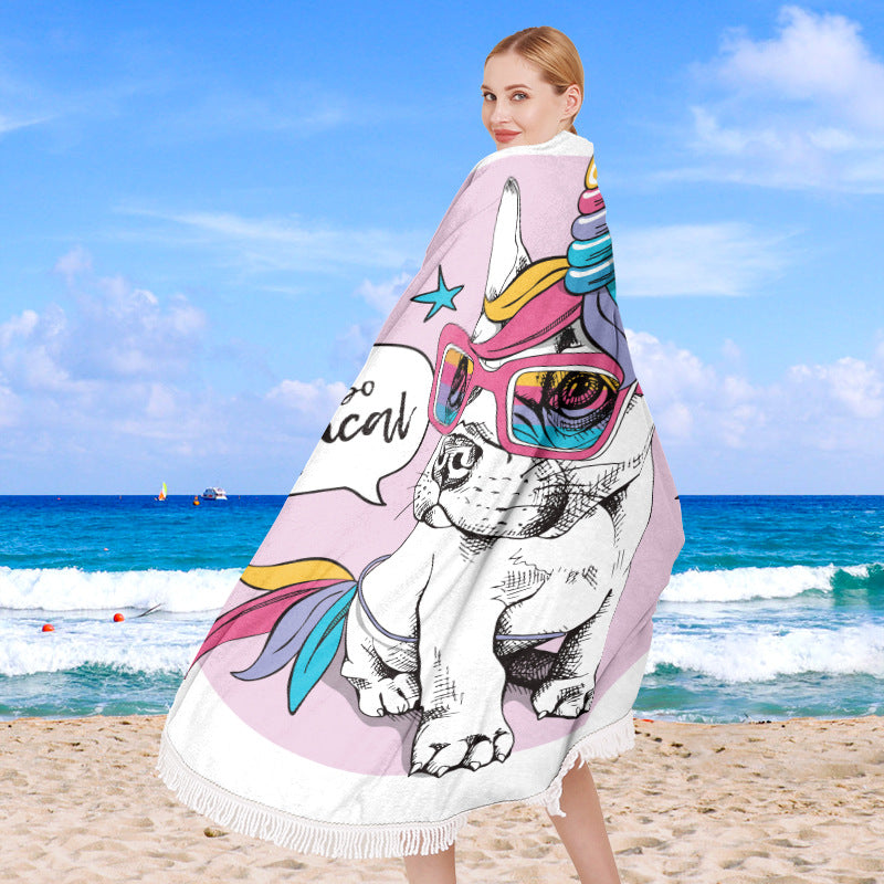 Round beach towel with tropical palm pattern Bowlift
