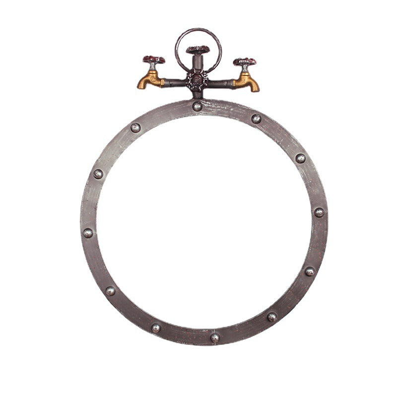 Industrial-Style Round Wall Mirror with Vintage Pipe Design Bowlift