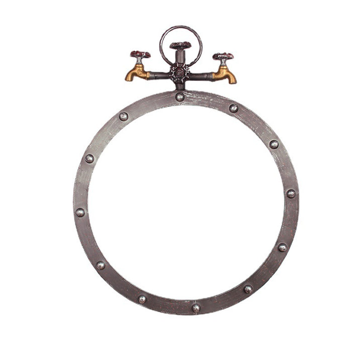 Industrial-Style Round Wall Mirror with Vintage Pipe Design Bowlift
