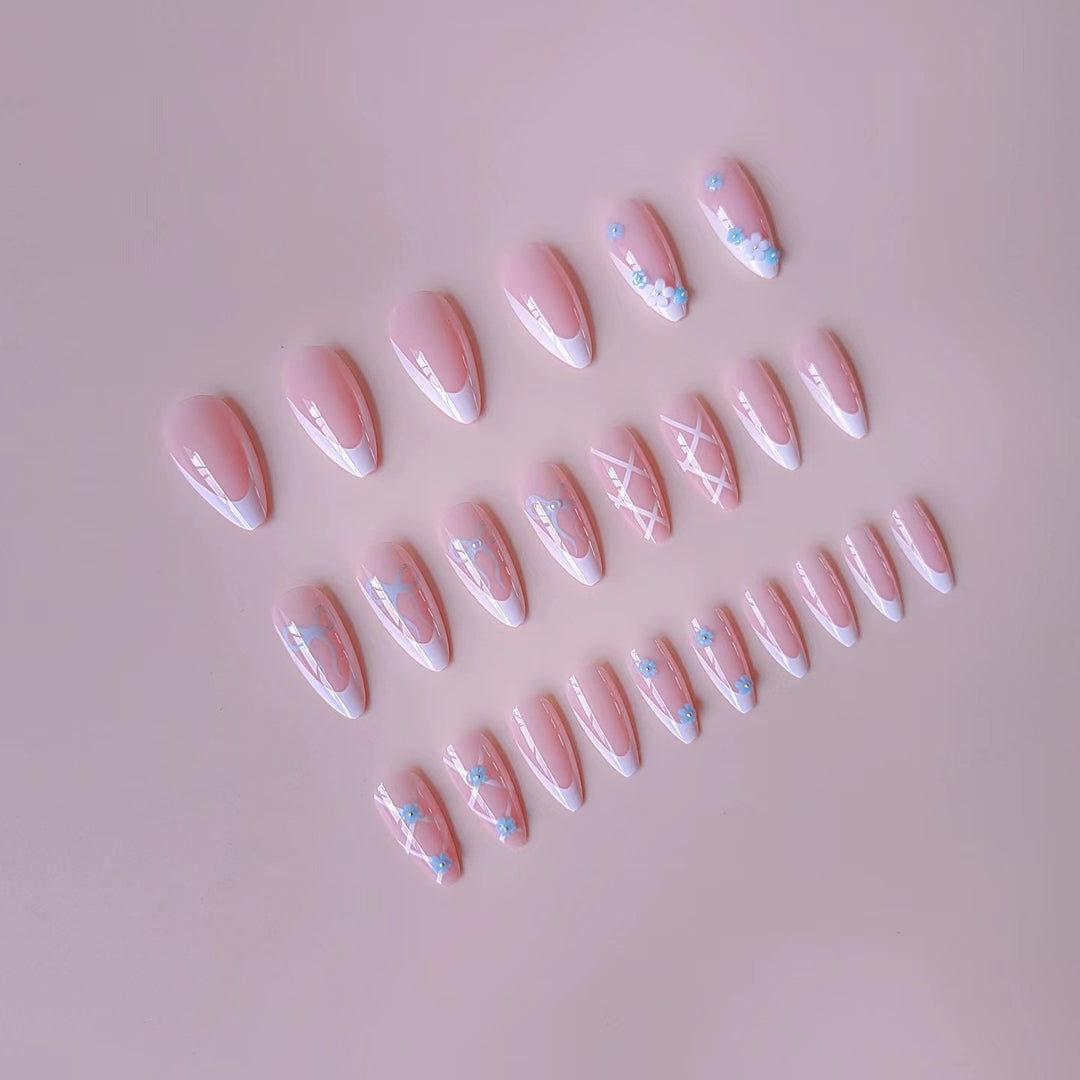 Acrylic nail set with elegant 3D flowers and glamorous accents Bowlift