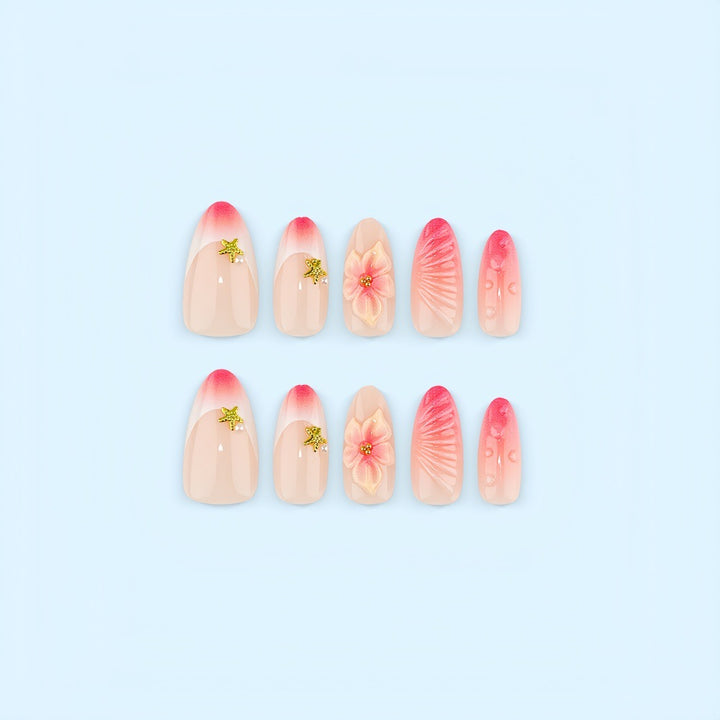 Artificial nails with flower and glitter accents Bowlift