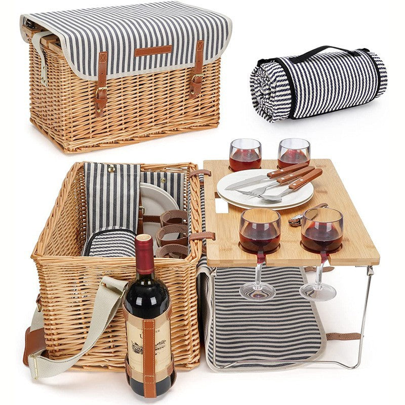 Ladies picnic basket with integrated dinnerware set andStylish folding table Bowlift