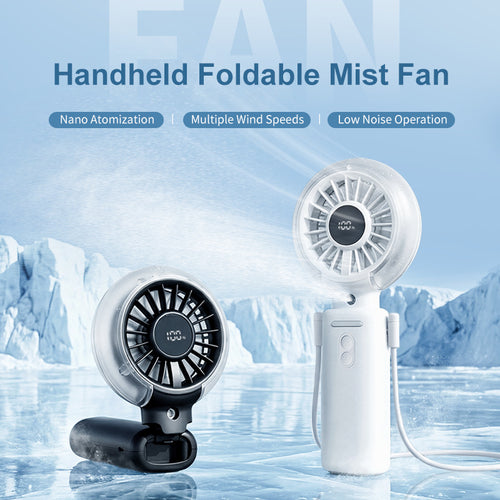 Cooling foldable rechargeable handheld fan with digital battery display and detachable neck strap Bowlift
