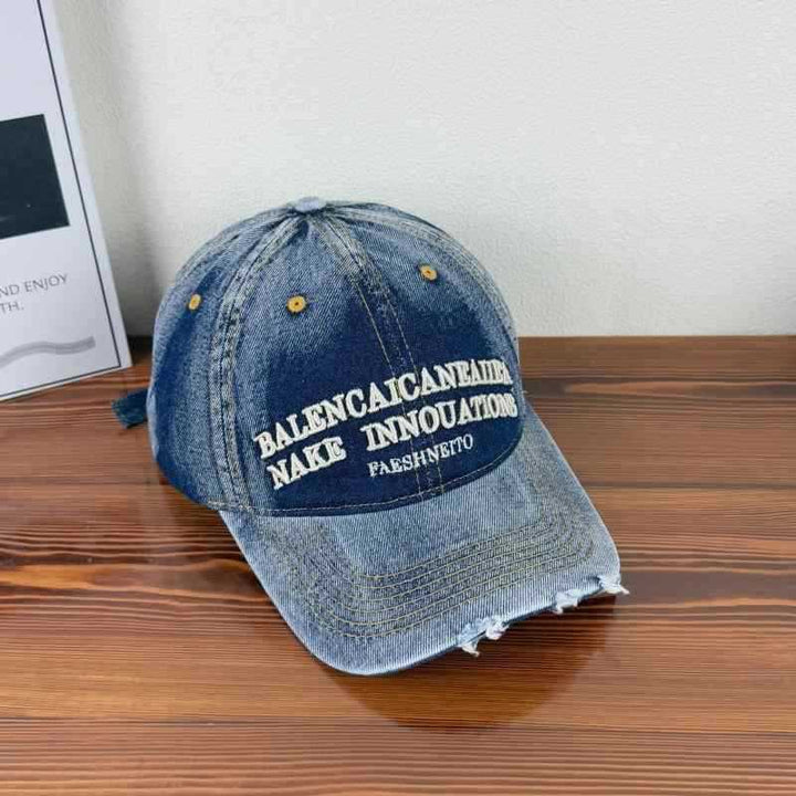 Unisex Vintage-Inspired Distressed Denim Baseball Cap Bowlift