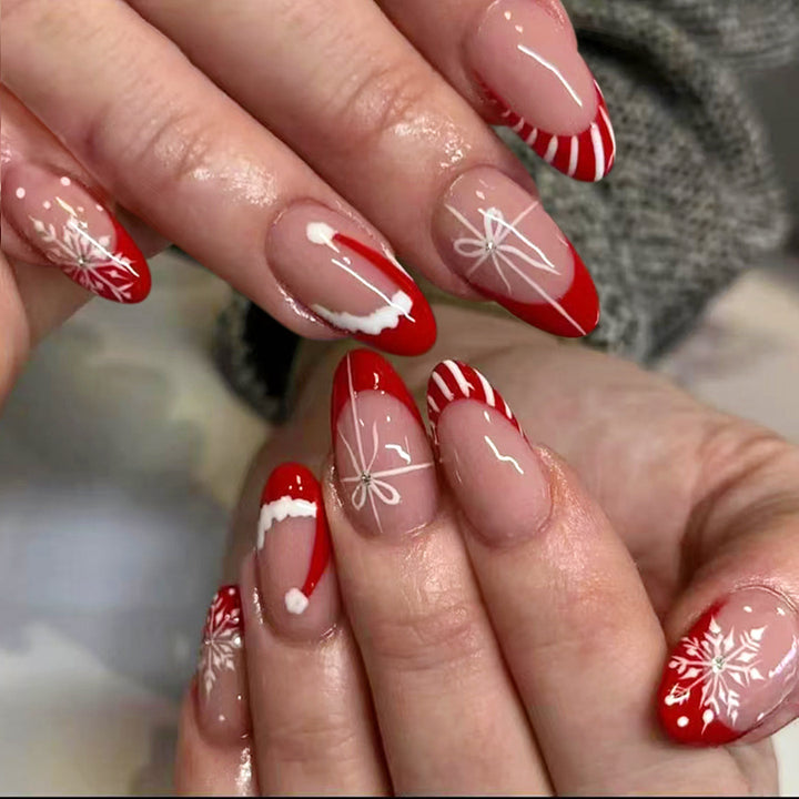 Festive Holiday-Themed Press-On Nail Set Bowlift