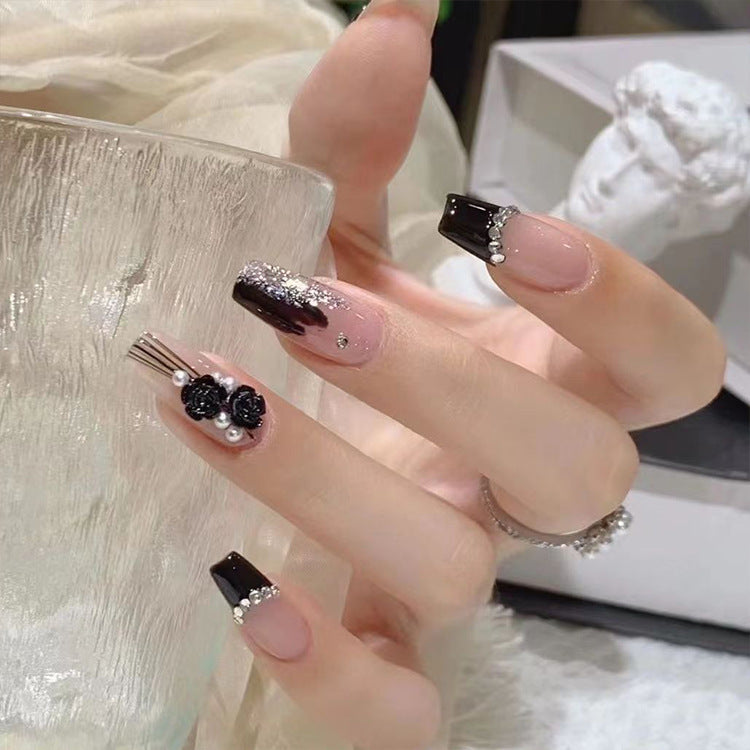 Decorative Press-On Nail Extensions with Floral Accents Bowlift