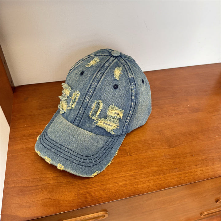 Women's Distressed Denim Adjustable Baseball Cap Bowlift