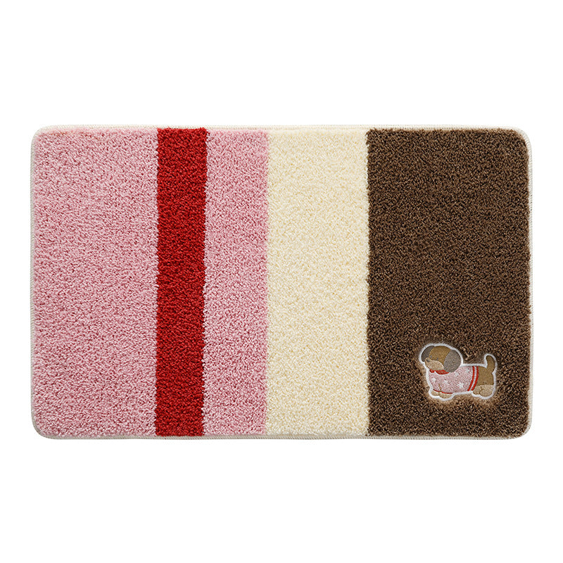 Playful Striped Cartoon Dog Bath Mat Bowlift