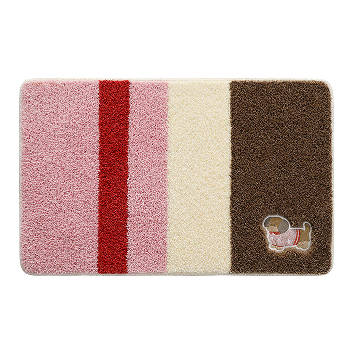 Playful Striped Cartoon Dog Bath Mat Bowlift