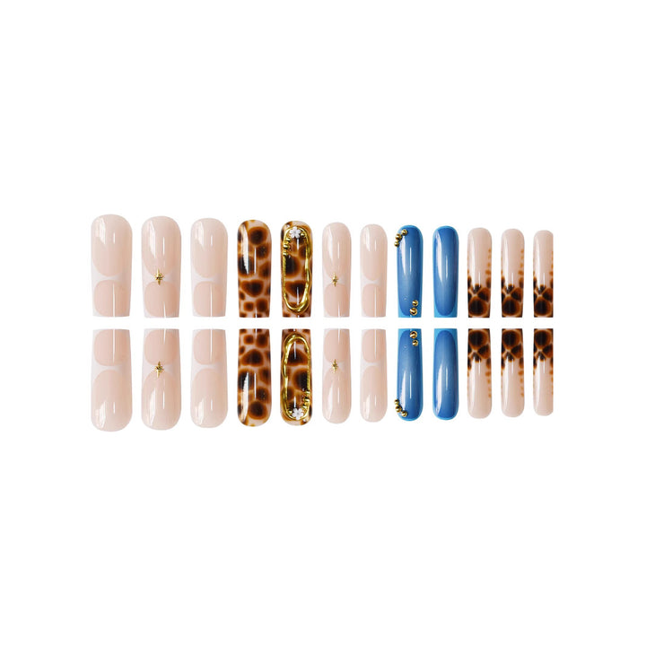 Artistic Press-On Nail Set with Unique Giraffe Pattern Bowlift