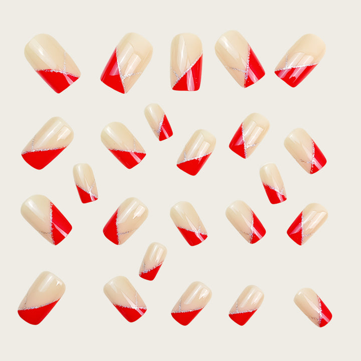 Artificial nails with luxurious gold and red accent design Bowlift