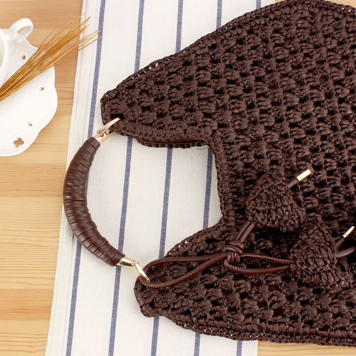 Handbag Made from Handcrafted Natural Material with Unique Tassel Pendant Bowlift