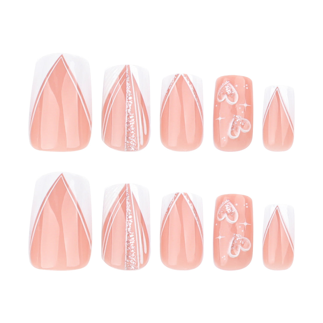 Artful Nail Art with Heart Design and Glitter Effects Bowlift