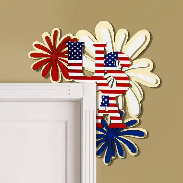 Unisex nan patriotic door and wall corner decoration made of wood with USA lettering Bowlift