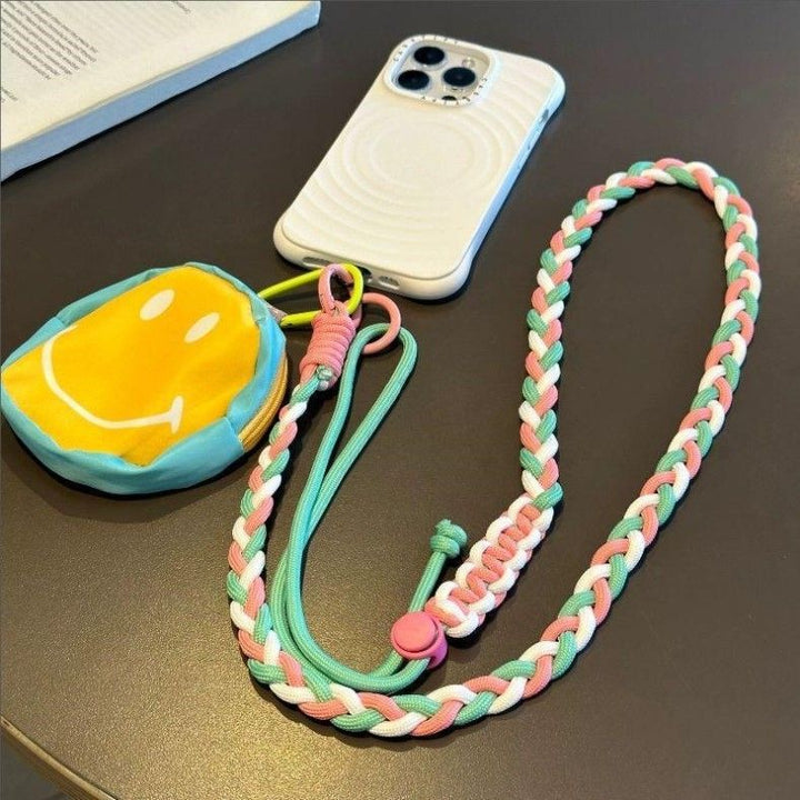 Braided crossbody phone lanyard with detachable mini pouch and adjustable cord Bowlift
