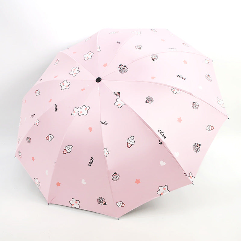 Women's Folding Umbrella with Playful Dessert Motif Bowlift