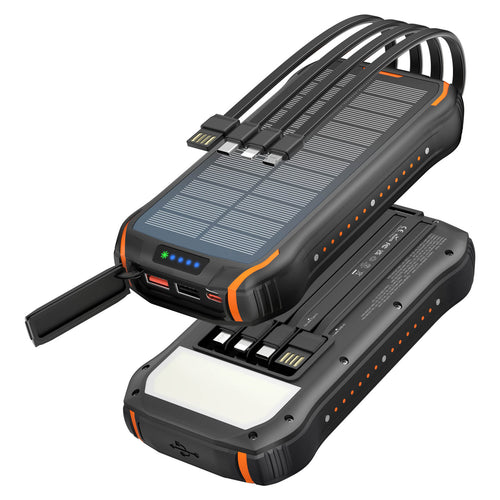 Portable solar power bank with multifunctional charging ports and robust housing Bowlift