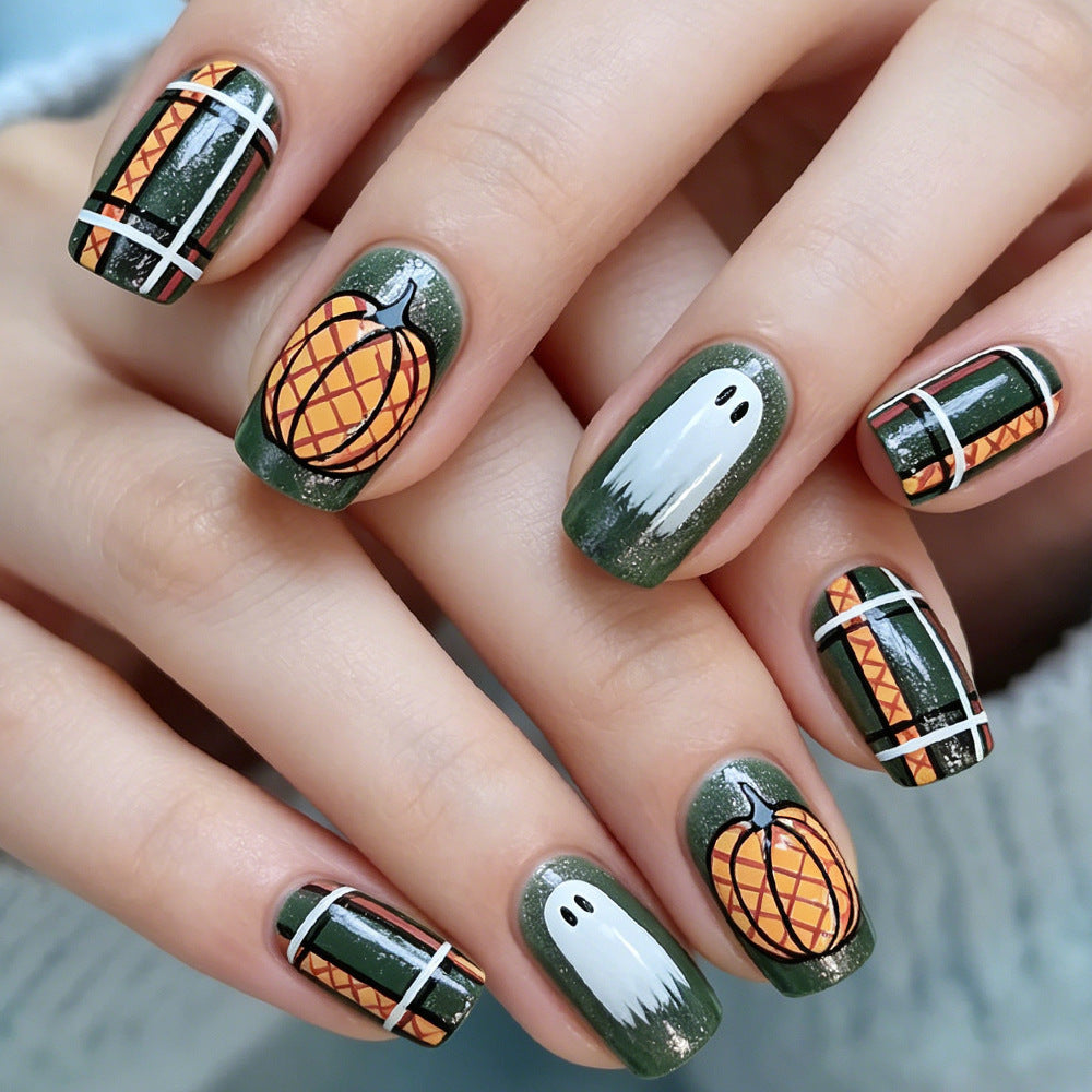 Pumpkin-Themed Press-On Nail Art Set Bowlift