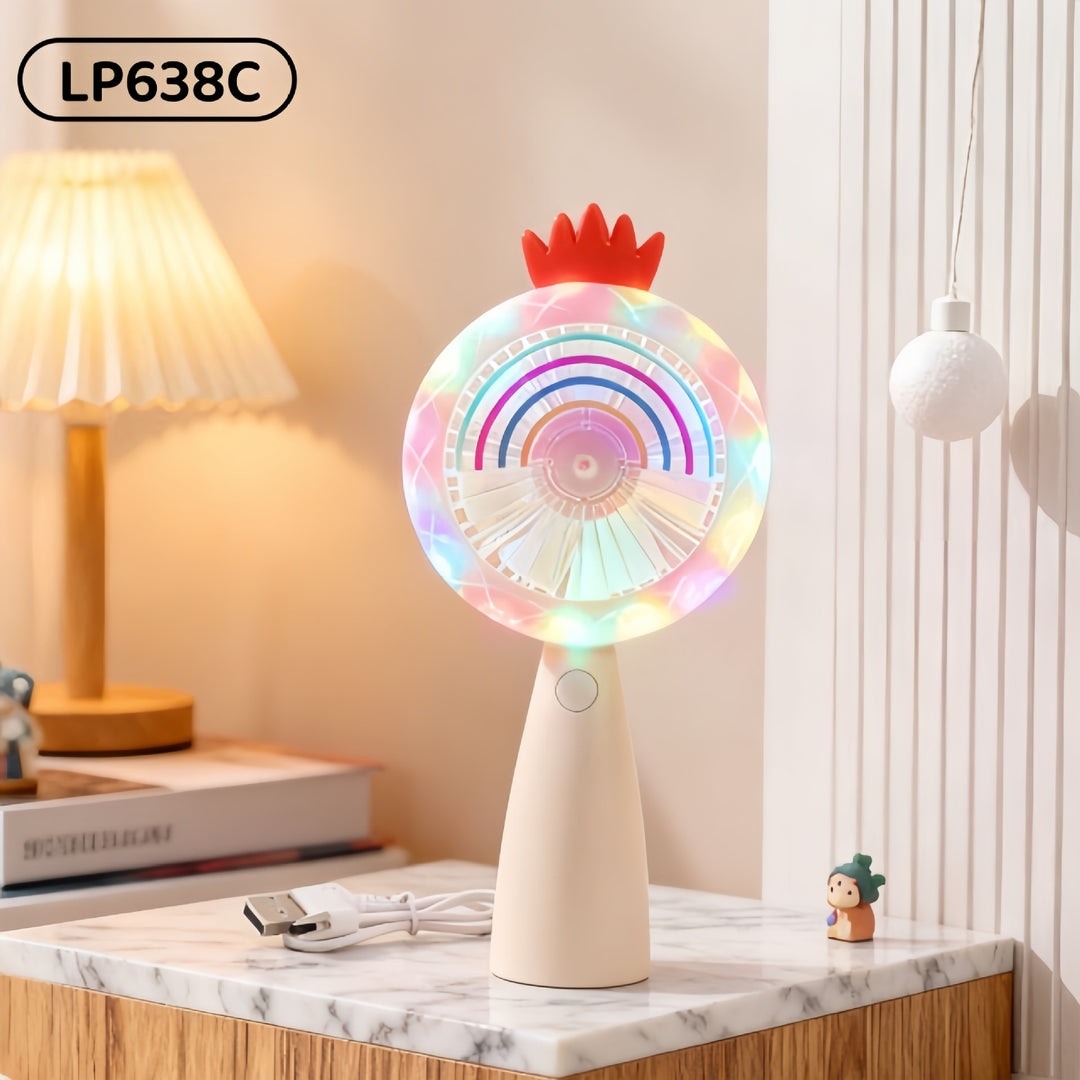 Women's Portable Mini Fan with LED Lighting and Innovative Display Function Bowlift