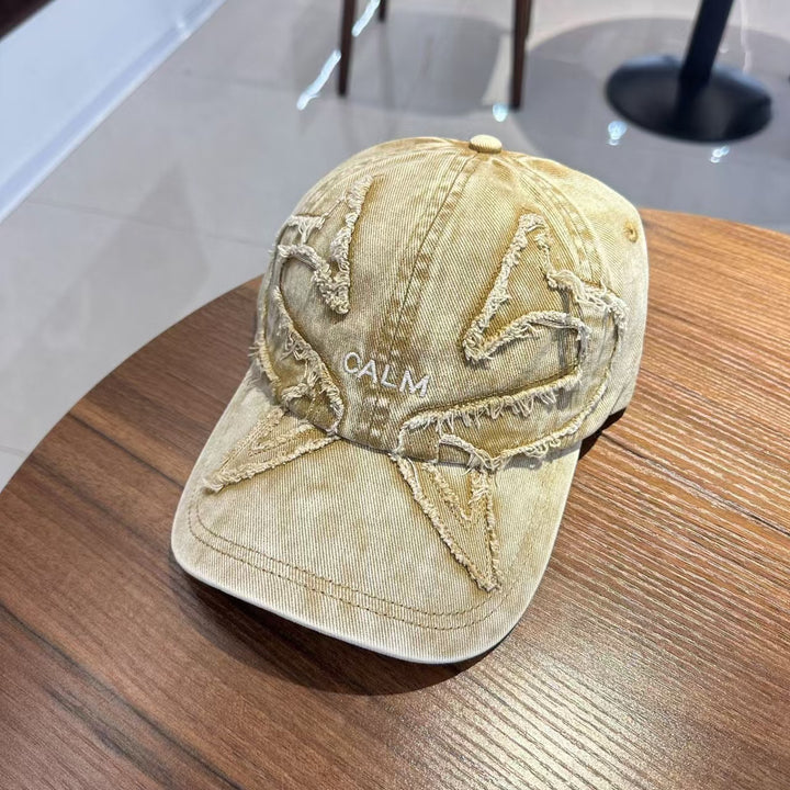 Unisex Distressed Denim Embroidered Cap Bowlift