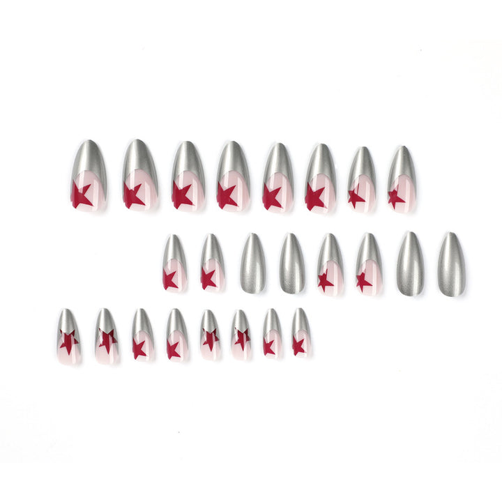Artful stiletto nails with silver and star motifs Bowlift