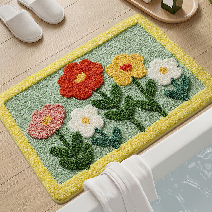 Textured Floral Bath Mat Bowlift