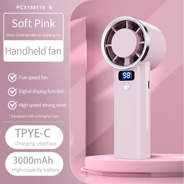 Women portable hand fan with digital display and five speed levels Bowlift