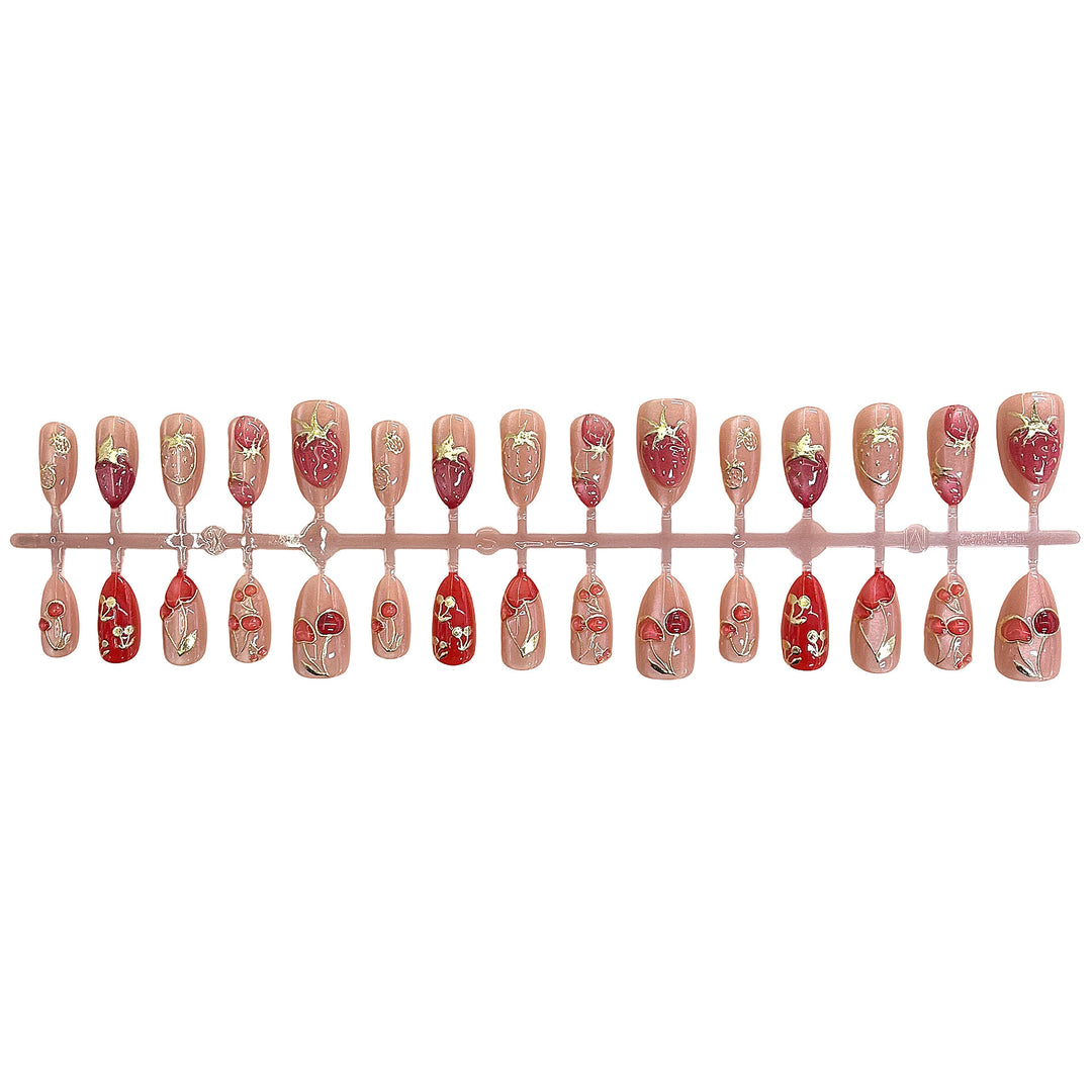 Artistic Floral-Accent Press-On Nails Set Bowlift