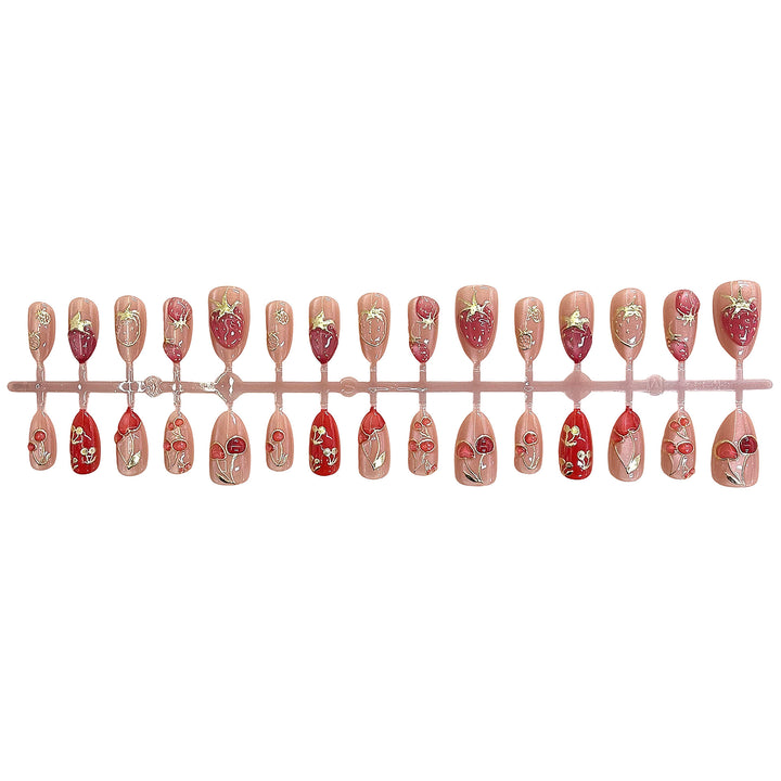 Artistic Floral-Accent Press-On Nails Set Bowlift