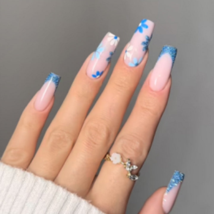Decorative Floral Press-On Nail Art Set with 3D Flower Accents Bowlift